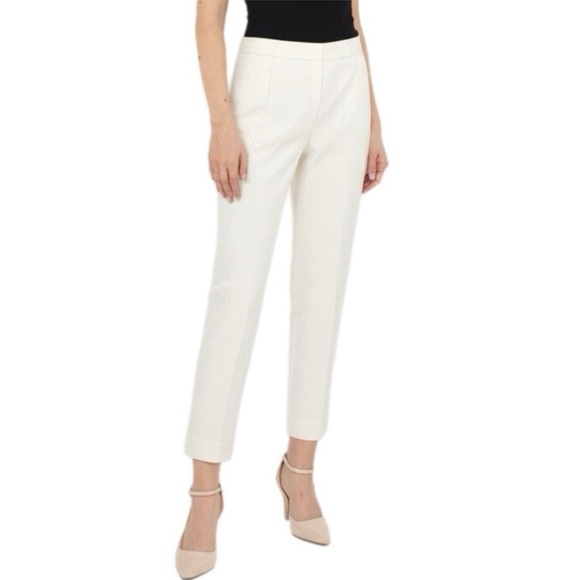 KAELI SMITH Ivory White Dress Pants Pleated High Rise Textured Ankle Length Sz 6 - Picture 1 of 10